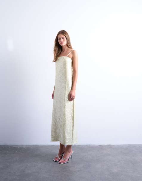 Topshop sequin bandeau midi in buttermilk