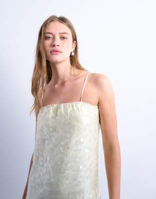 Topshop Sequin Bandeau Midi In Yellow