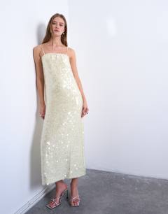 Model wearing Sequin bandeau midi in buttermilk