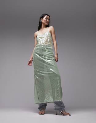 Topshop sequin beach midi dress in mint green  - ASOS Price Checker