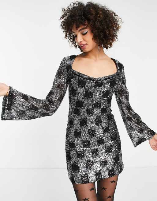 Bell sleeve sequin outlet dress