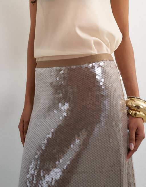 Topshop sequin column maxi skirt in chocolate, 5 of 5
