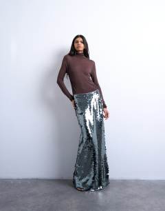 Sequin column midi skirt in green
