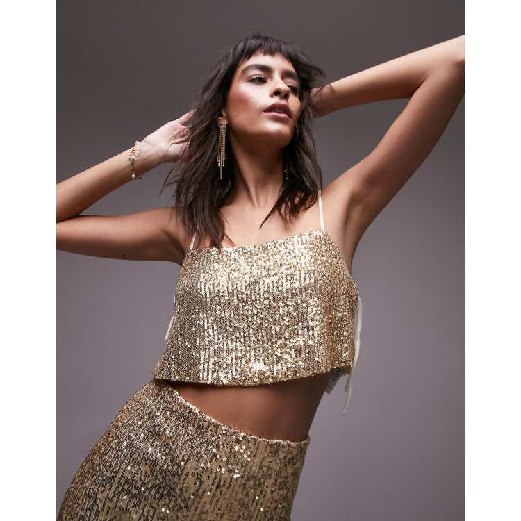 Topshop sequin crop cami in green - part of a set