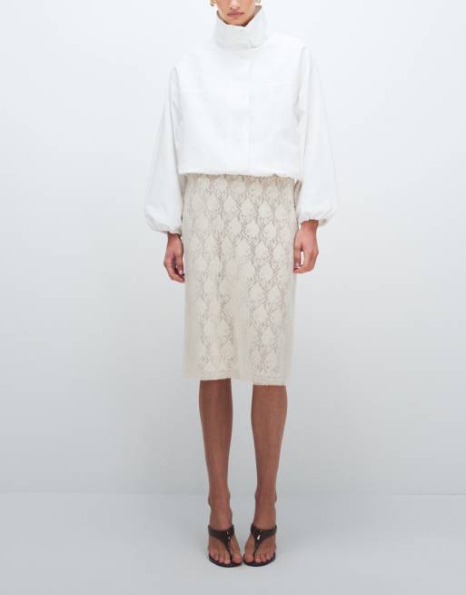 Topshop sequin embellished midi skirt in ivory, 2 of 12