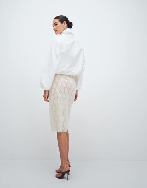 Topshop sequin embellished midi skirt in ivory, 3 of 12