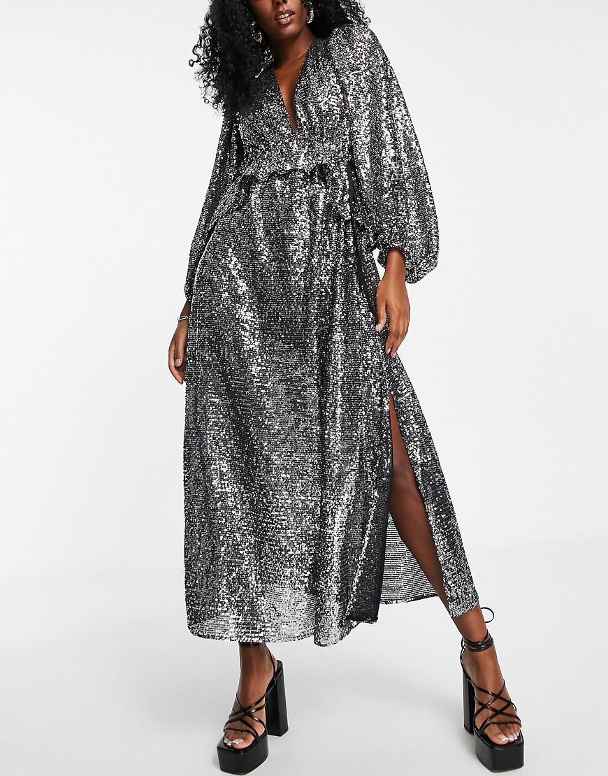 Topshop sequin maxi dress in silver
