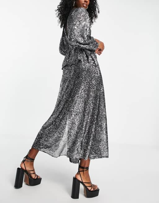 Topshop sequin maxi dress in silver