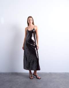 Sequin maxi slip dress in chocolate