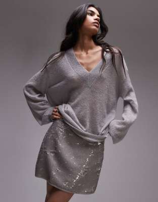 sequin micro mini in silver gray