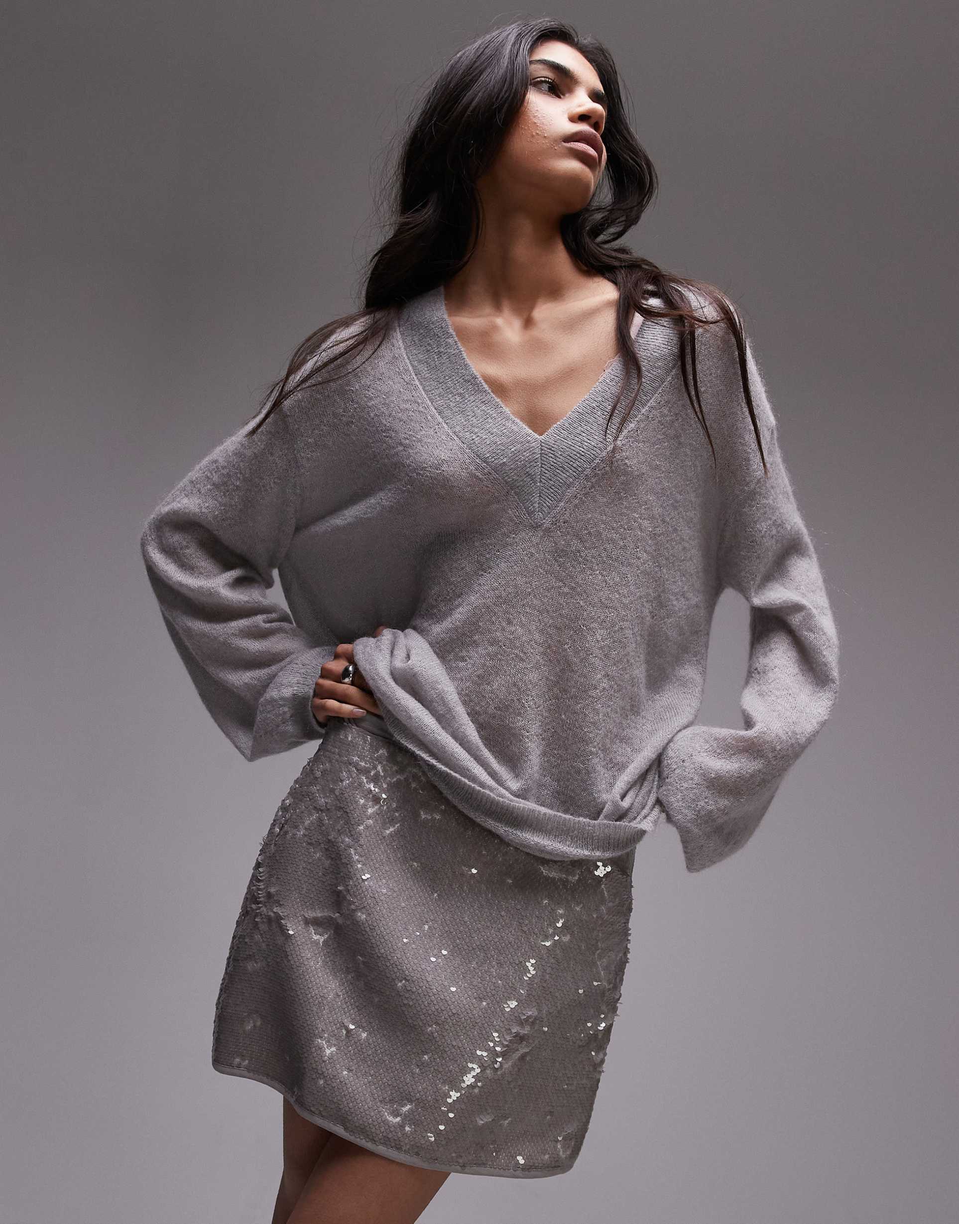 topshop sequin micro mini in silver gray