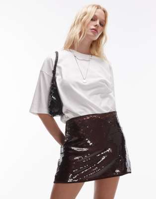 sequin micro mini skirt in burgundy-Red