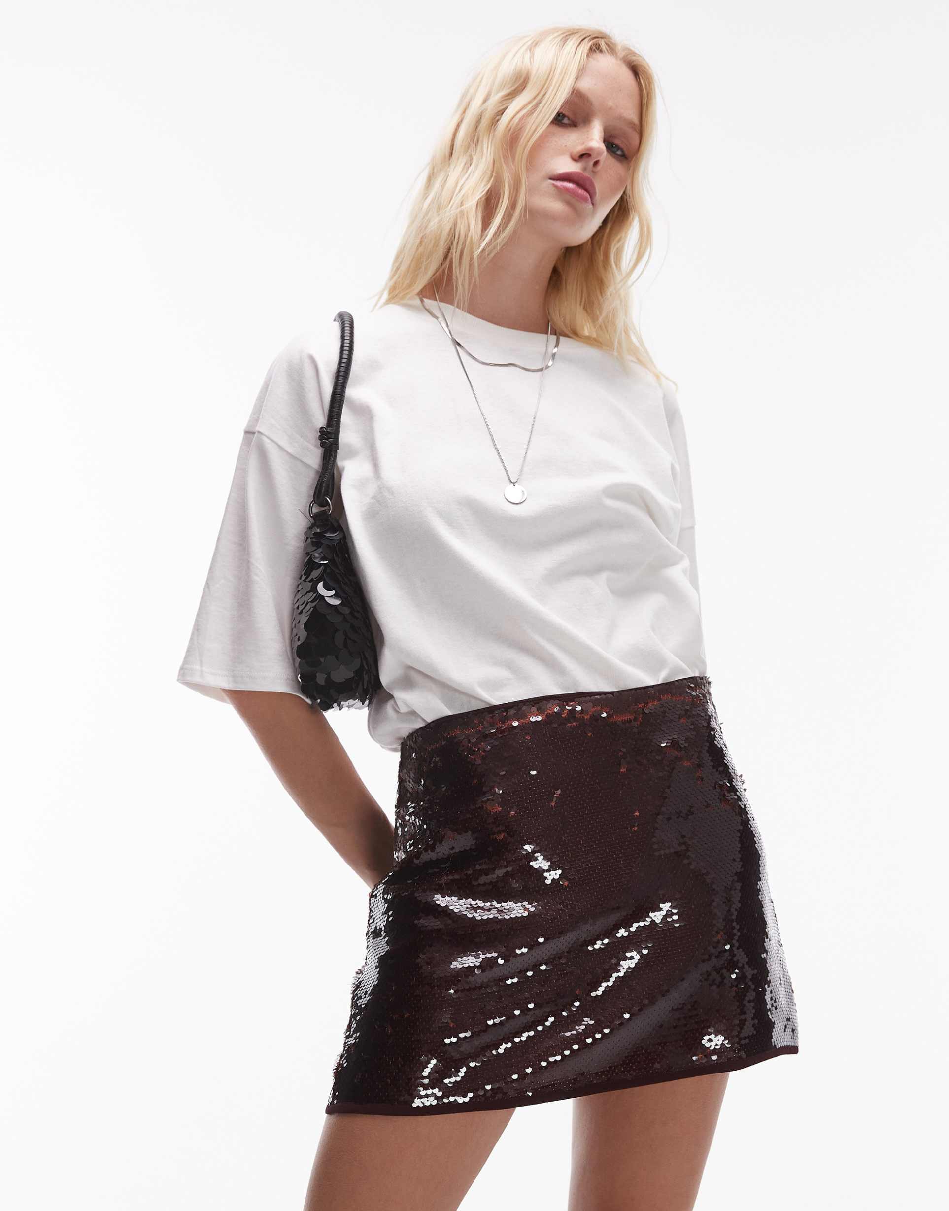 topshop sequin micro mini skirt in burgundy