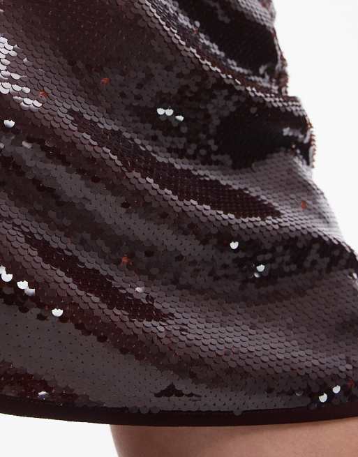Topshop sequin micro mini skirt in burgundy