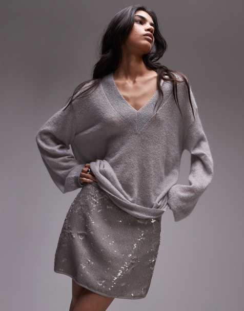 Topshop sequin micro mini skirt in silver grey - view 1