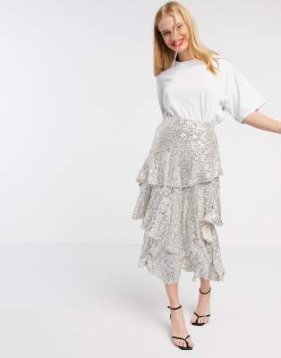 gold sequin midi skirt uk