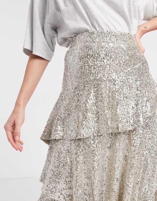 Silver sequin 2025 tiered skirt