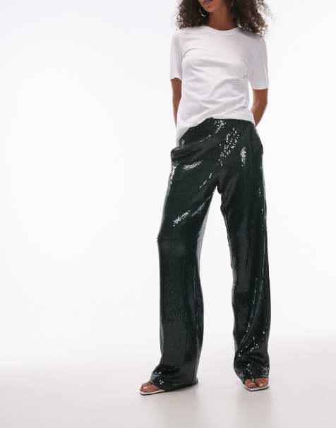 Topshop sequin tailored pants in green - view 1