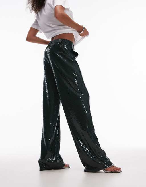 Topshop sequin tailored pants in green