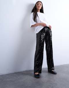 Sequin tailored trouser in black