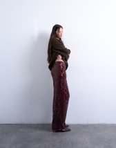 Topshop sequin tailored trouser in burgundy
