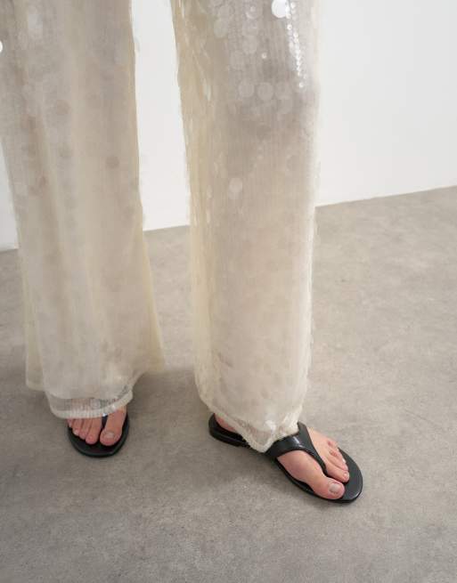 Topshop sequin tailored trouser in white, 4 of 5