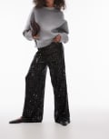 [Topshop] Topshop sequin wide leg pants in black S BLACK