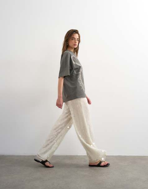 Topshop sequined tailored pants in white - view 1