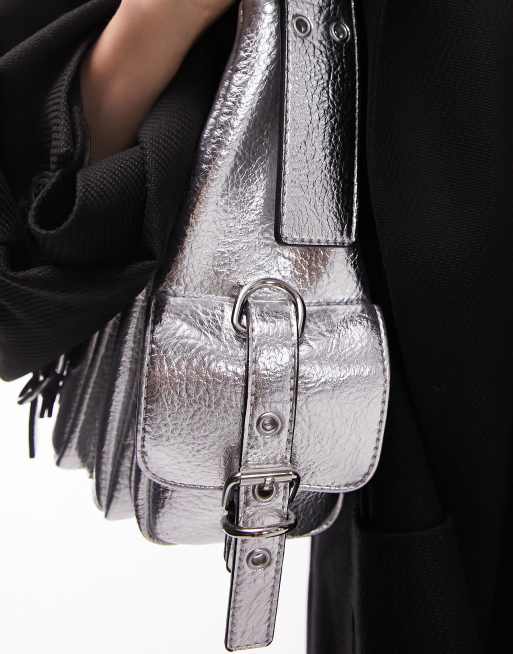 Topshop Serena Schultertasche in Silber mit mehreren Taschen