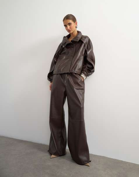Topshop – Set aus Kunst-Straußenleder in Braun - view 1