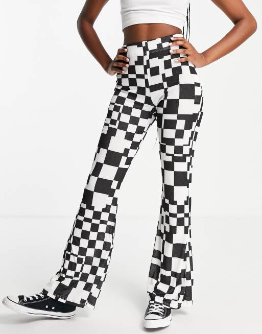 Plus Size Sequin Checkerboard Flare Pants