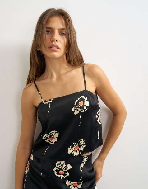 Topshop set i satin med linne och blommigt tryck - view 1