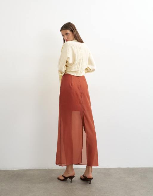 Topshop set maxikjol i organza med rak silhuett i rost, 2 av 5