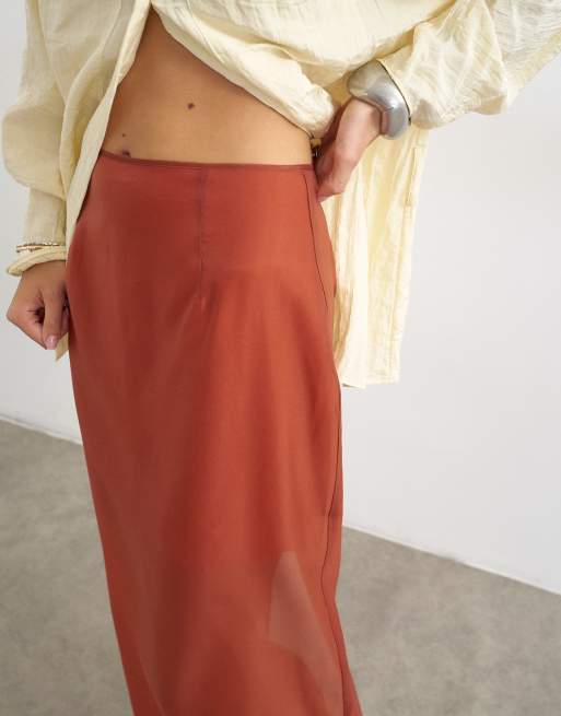 Topshop set maxikjol i organza med rak silhuett i rost, 3 av 5