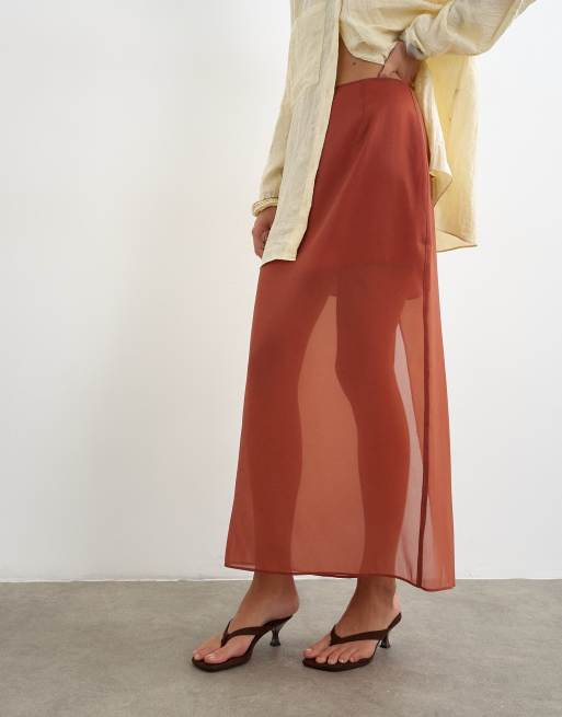 Topshop set maxikjol i organza med rak silhuett i rost, 4 av 5