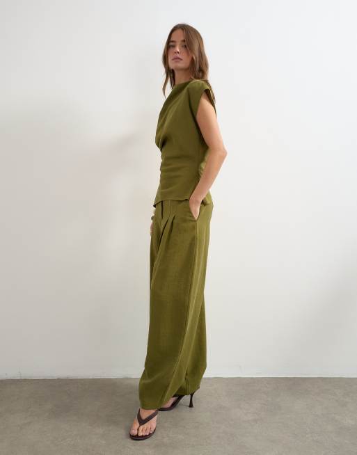 Topshop set med plisserade byxor i khaki, 4 av 5