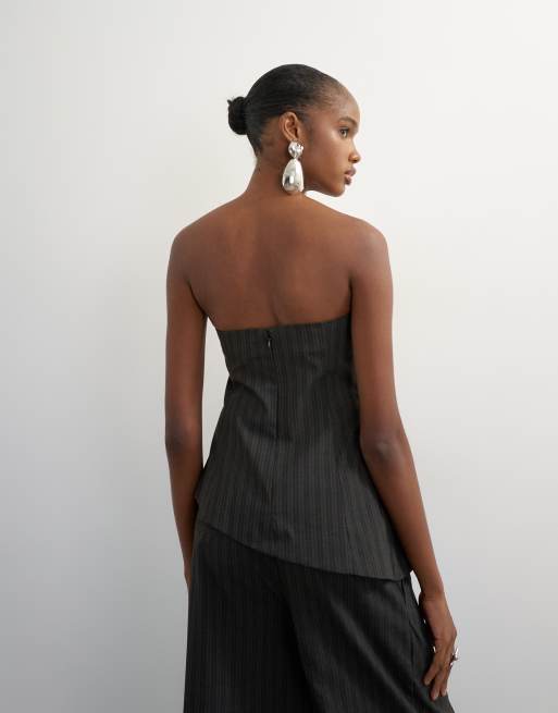Topshop set med randig asymmetrisk bandeau med sömmar i brunt, 2 av 4