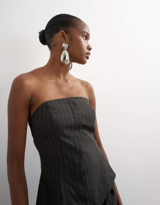 Topshop set med randig asymmetrisk bandeau med sömmar i brunt, 3 av 4