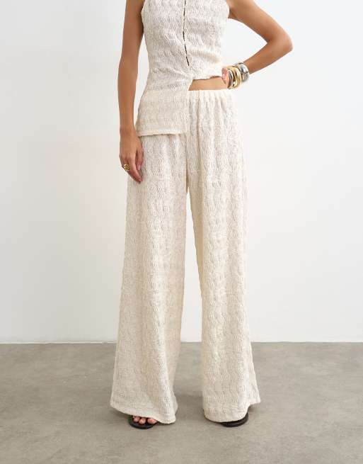 Topshop set med vida byxor i broderad spets i cream, 3 av 5
