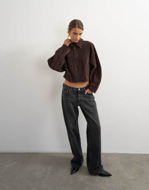 Topshop set premium jacka i äkta mocka i brunt - view 1