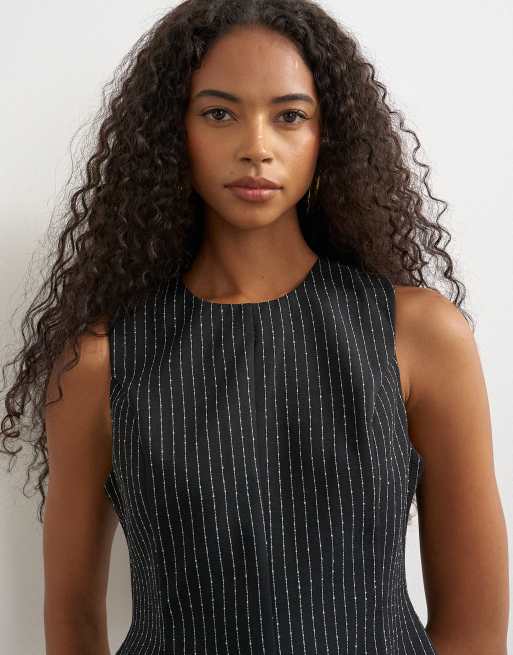 Topshop set randig topp med asymmetrisk fåll i svart, 3 av 4