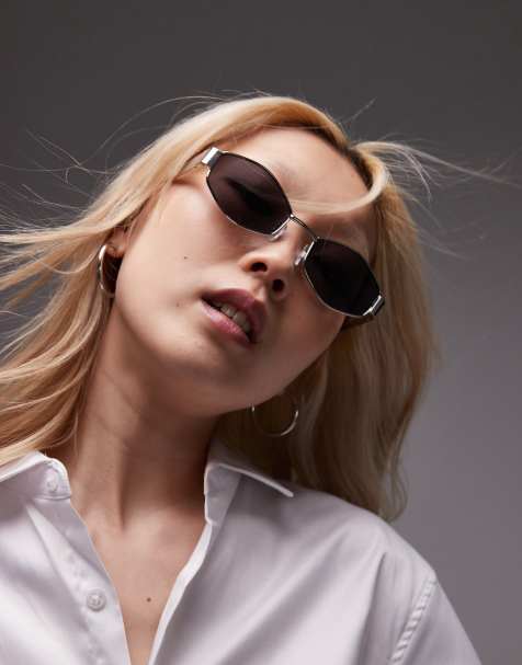 Topshop Seville hexagonal sunglasses in silver - view 1