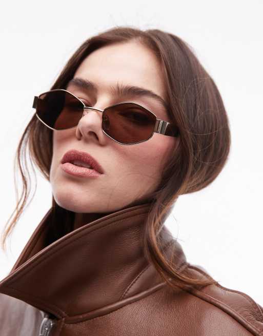 Topshop – Seville – Sześciokątne okulary przeciwsłoneczne w kolorze złotym