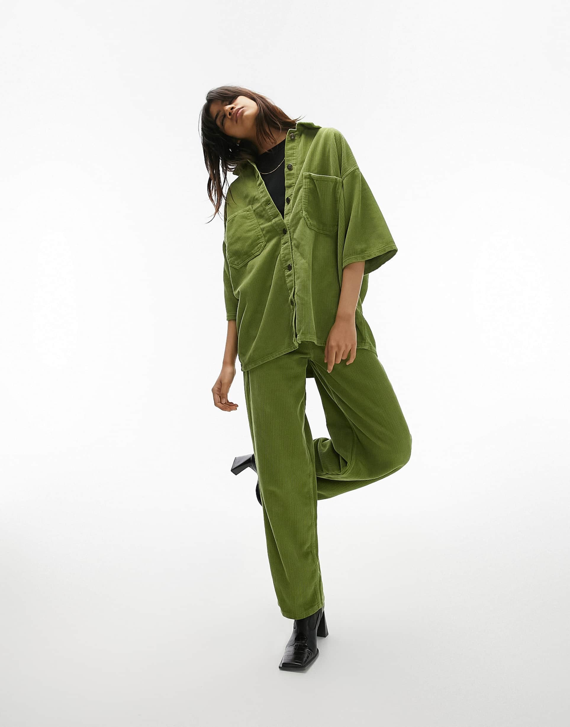 Topshop shacket co-ord in green cord