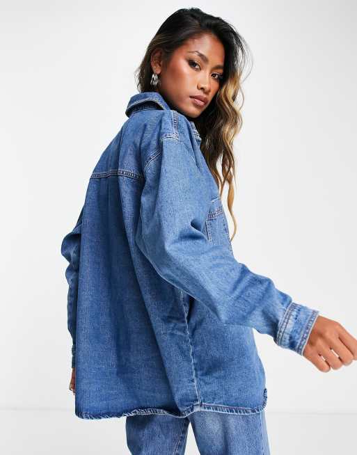 Topshop shacket in mid blue wash ASOS
