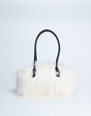 Topshop Women's White Shaggy Faux Fur Shoulder Bag In Off