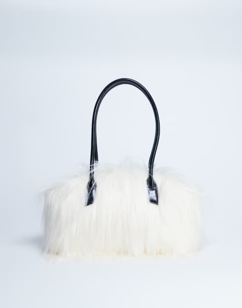 Topshop Shaggy faux fur shoulder bag in off white - view 1