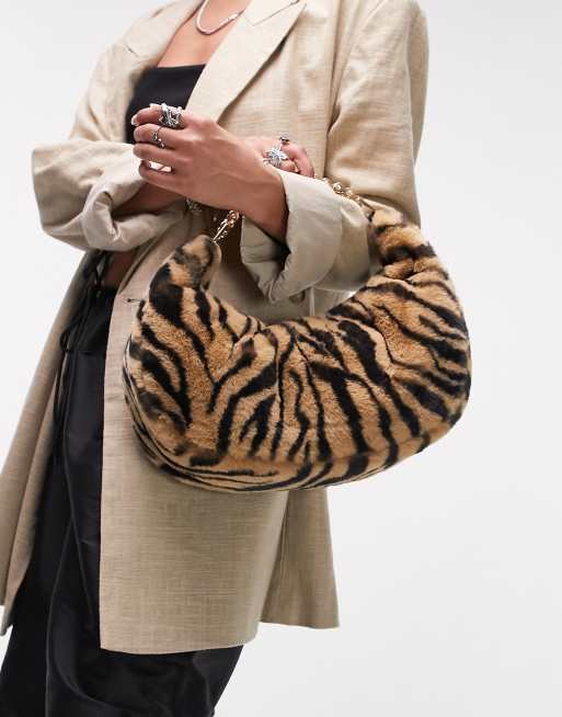 Topshop – Shannon – Tasche aus Kunstpelz mit Tigermuster