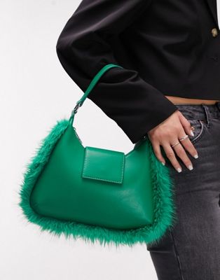 Topshop shantae fur bag in green