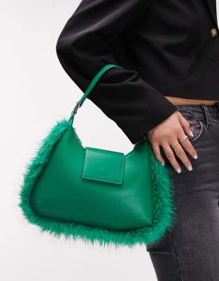 Topshop - Shantae - Sac en fausse fourrure - Vert | ASOS